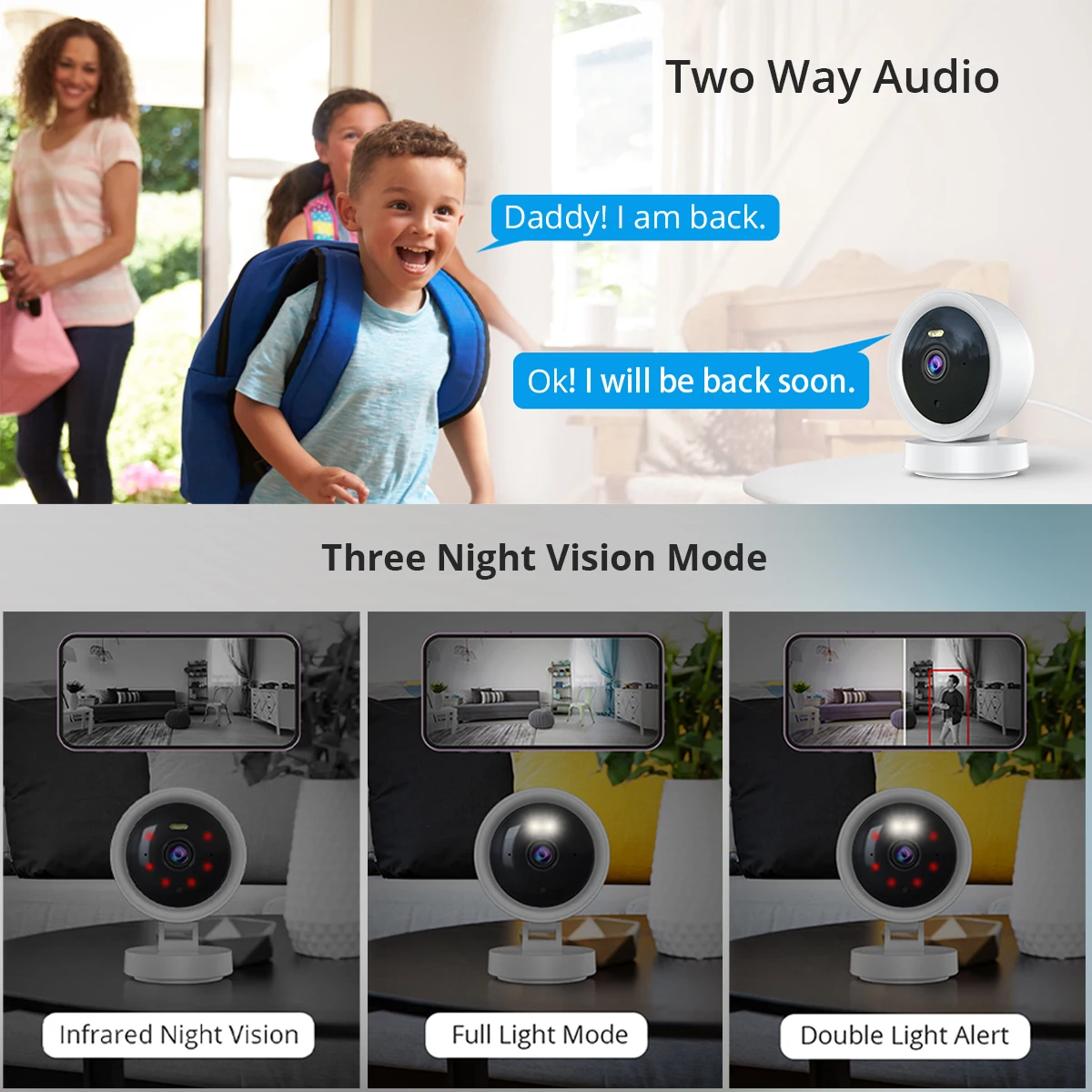 1080P WiFi Camera IP Surveillance Camera Security Baby Monitor 2MP CCTV Audio Video Color Night Vision AI Detect iCSee Mini Cam