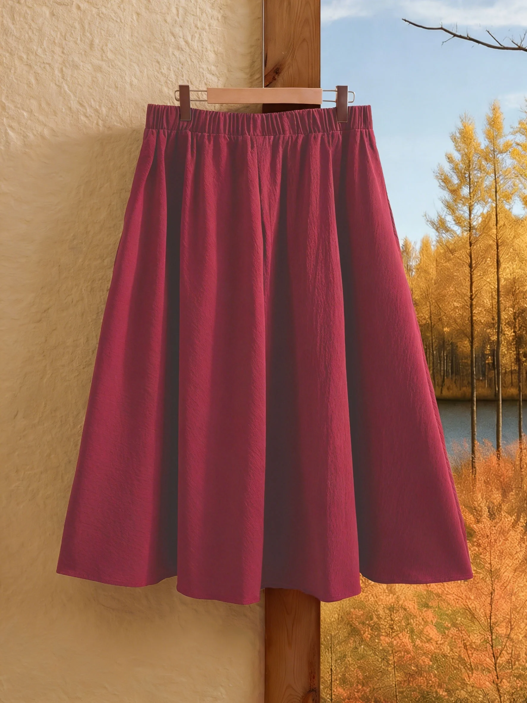 Plus Size Solid Color Elastic Waist Swing Loose Summer Fashion All-Match Skirt image 5
