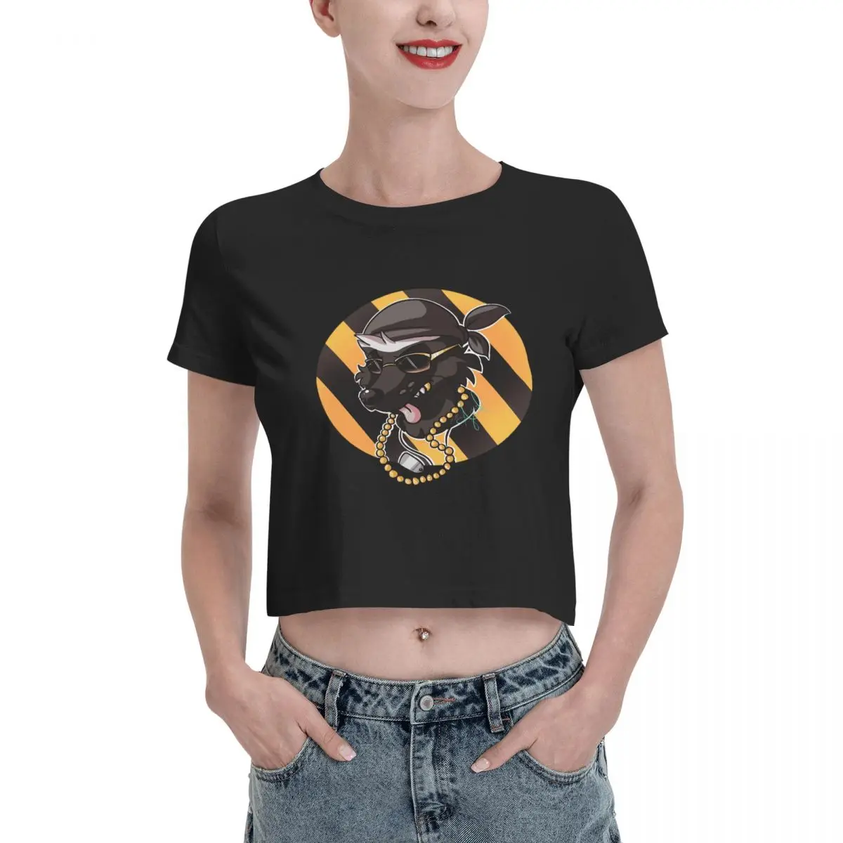 Honey Badger Tshirt Cartoon Graphic Tees Female Crop Top,Leak navel T-shirt