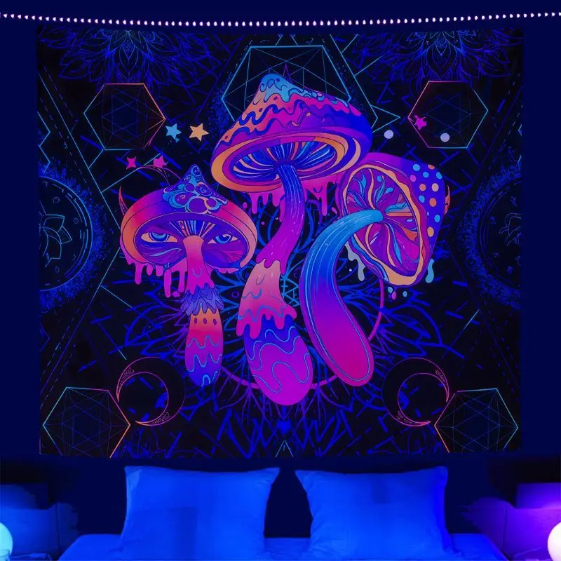 VIKAMA UV Reactive Marine Life Tapestry Psychedelic Neon Fantasy Ocean Glow Wall Hanging for Bedroom Dorm Home Decor