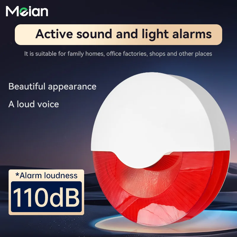 Meian 433MHz Indoor Wired Siren for Burglar Home Security Alarm System High Decibel 110dB Sound Light Strobe Siren