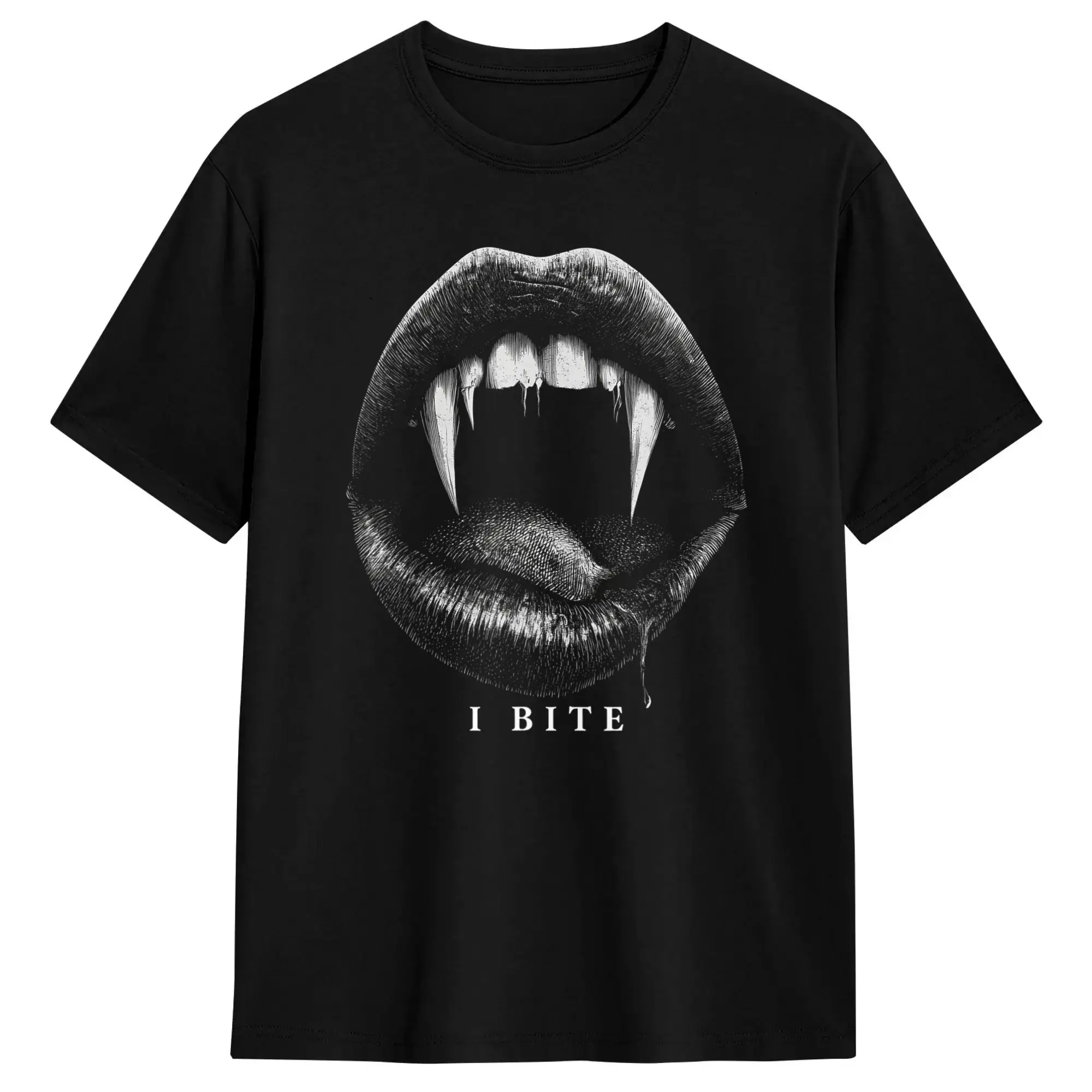 I Bite Vampire Fangs Teeth Lips Spooky Halloween T-Shirt Summer  Popular T Shirts 100% Cotton Breathable Plus Size 5XL Top Tees