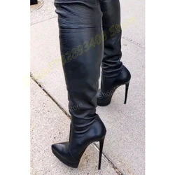 2024 Autumn New Low Platform Over the Knee Boots Pointed Toe Sexy Stiletto High Heel Fashion Women Shoes Zapatos Para Mujere