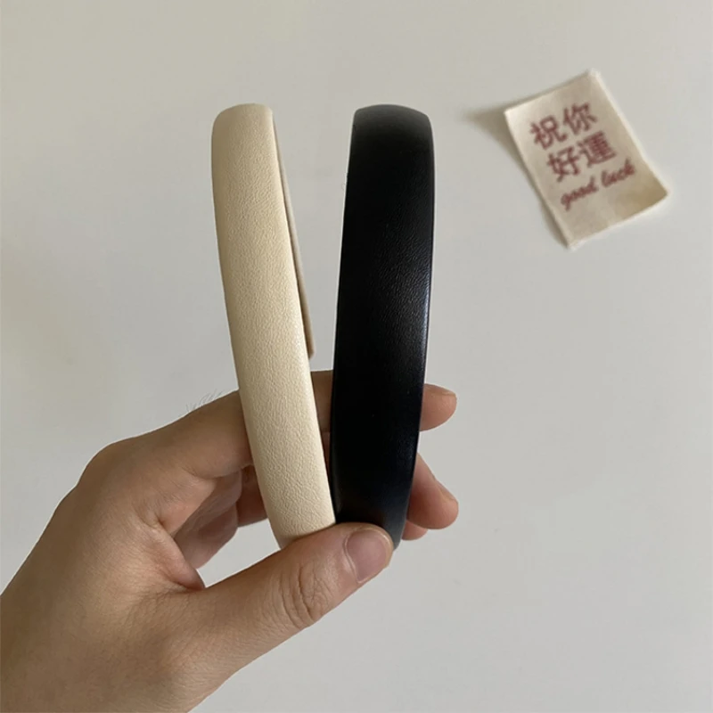 Korean Vintage Fashion PU Leather Headband French Women 2024 Chic Solid Color Artificial Leather Hair Band Hair Hoops For Adult