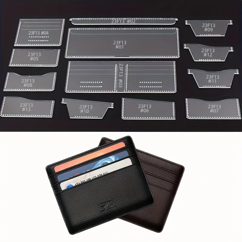 13Pcs/Set Universal Short Clip Wallet Pattern Stencil DIY Leather Sewing Template Kit for Handmade Wallet Making Christmas Gift