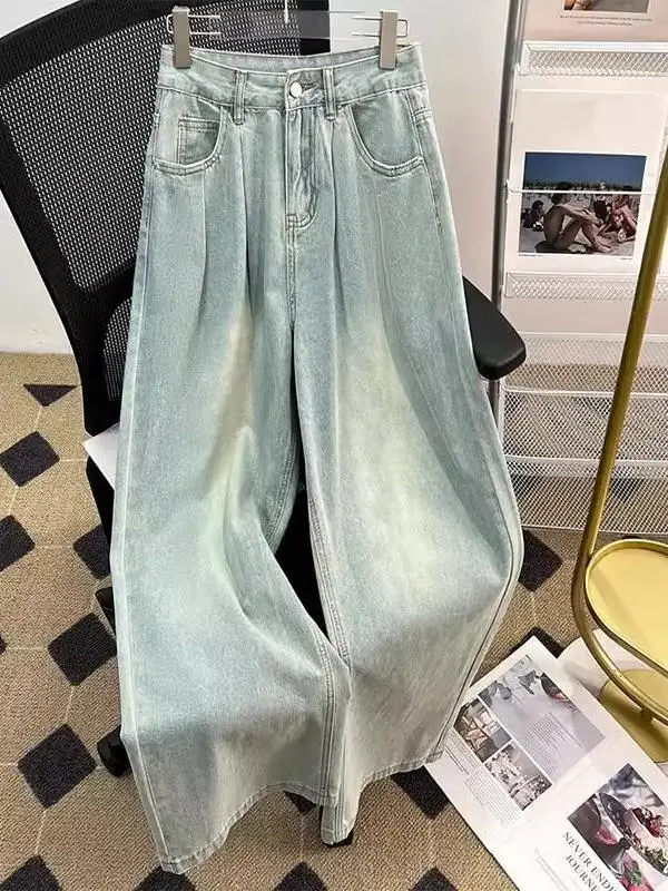 

Мужские джинсы Light Wa свободного кроя, прямые, в американском стиле, модные, брендовые, с эффектом драпировки, широкие, длинные брюки, для уличного стиля, весна-осень...