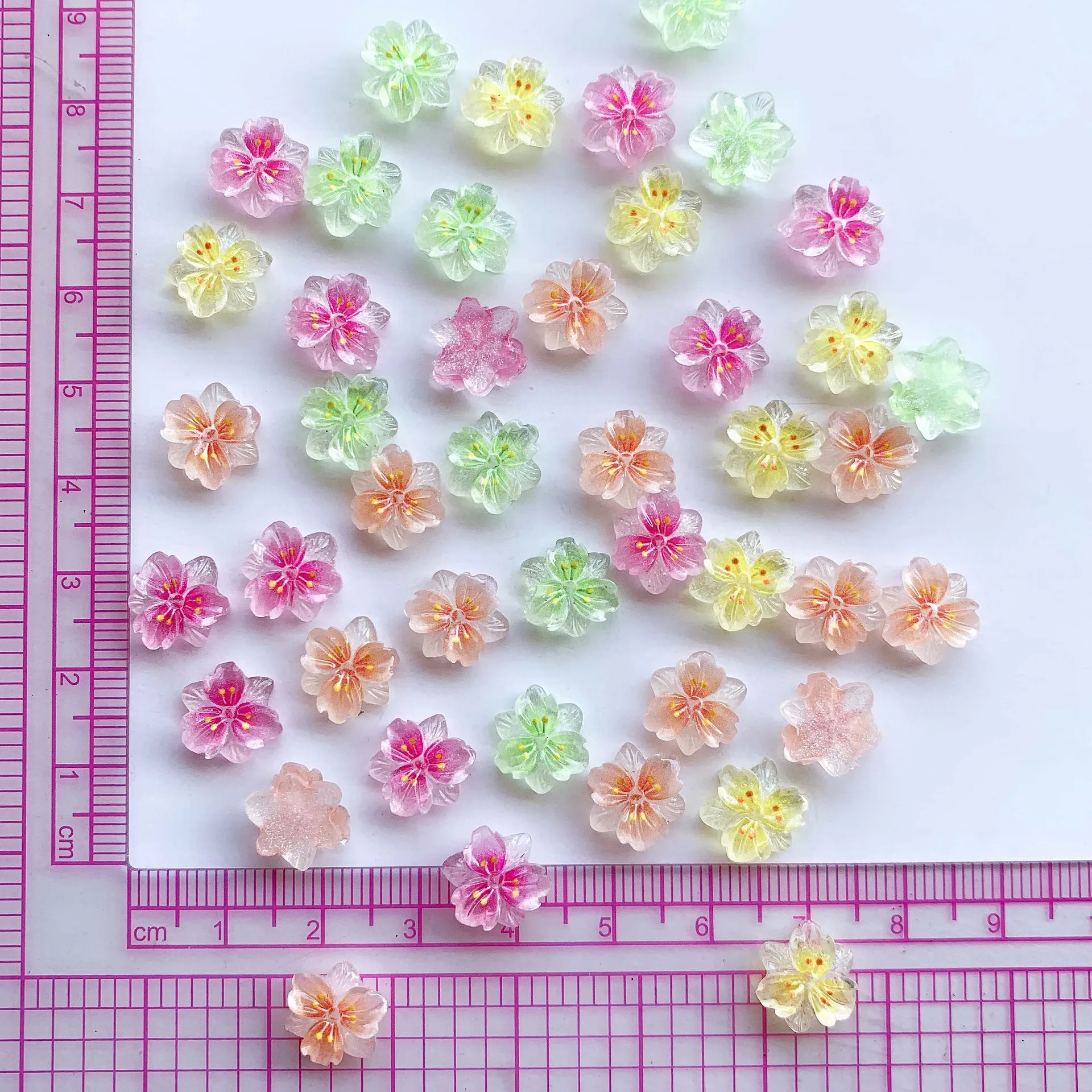 50Pcs New Mixed Nail Art Resin Little Colorful Sakura Designer Charms Rhinestones DIY Craft For Nail 3D Decorations