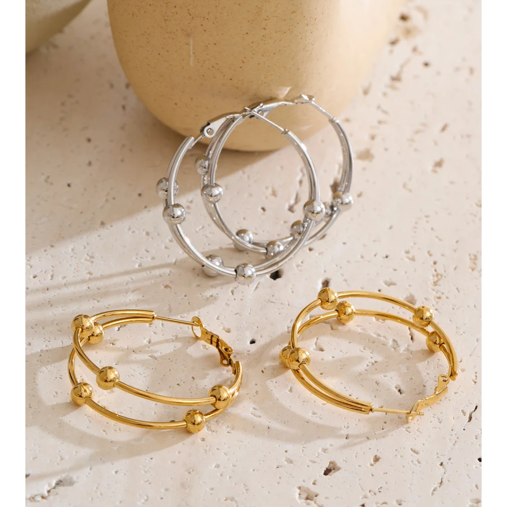 Yhpup 2026 Stainless Steel Double-Layer Round Hoop Earrings Hypoallergenic Metal Minimalist Daily Stylish Unique Jewelry