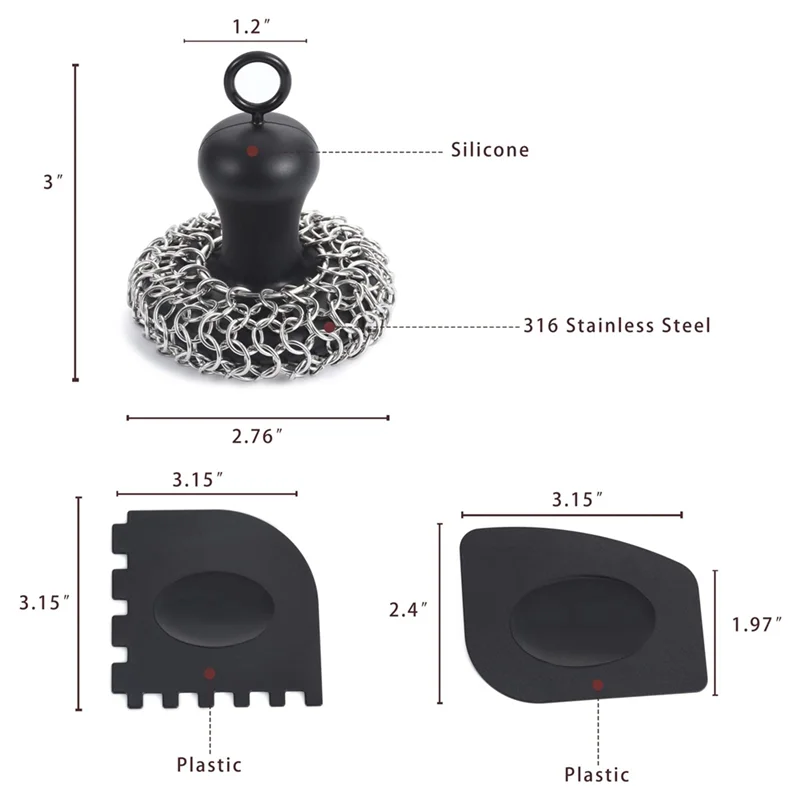 

Cast Iron Scrubber Cast Iron Chainmail Scrubber + Pan Stainless Steel Skillet Cleaner Tool for Cast Iron Pans Black