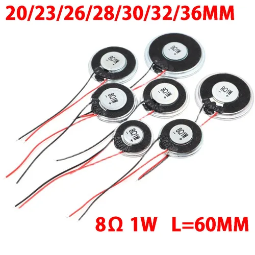 Imagen 2 del producto 1 Uds 8Ω 1W diámetro 20/23/26/28/30/32/36 L = 60MM Mini altavoz de bocina altavoz pequeño ultrafino zumbador para timbre intercomunicador Juguetes