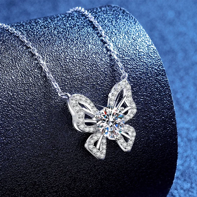 

1CT Роскошное ожерелье из муассанита для женщин S925 стерлингового серебра с подвеской в виде бабочки вечерние ювелирные изделия с подарочной коробкой