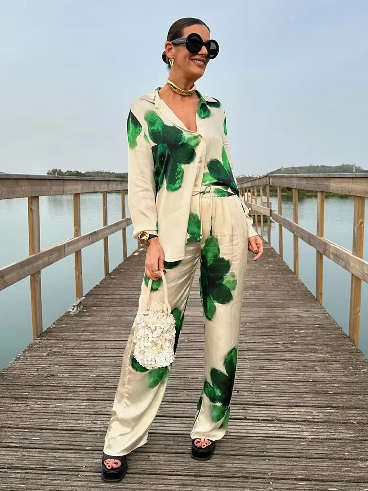 HH femmes mode imprimé fleuri pantalon à jambes larges ample décontracté taille haute cordon pantalon élégant femme haute rue pantalon