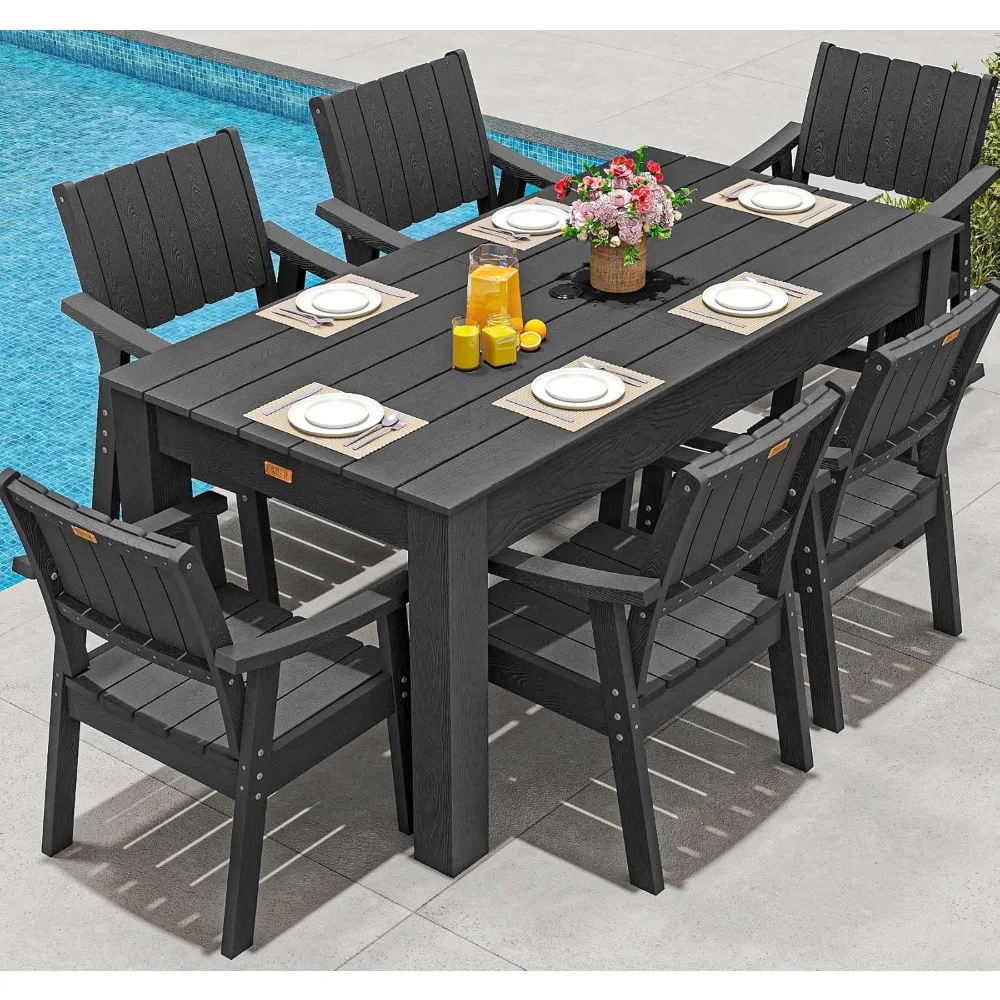 

Patio Table and Chairs Set, Outdoor Table and Chairs,HDPE Outdoor Dining Set with Umbrella Hole for Backyard, Poolside, Porch (