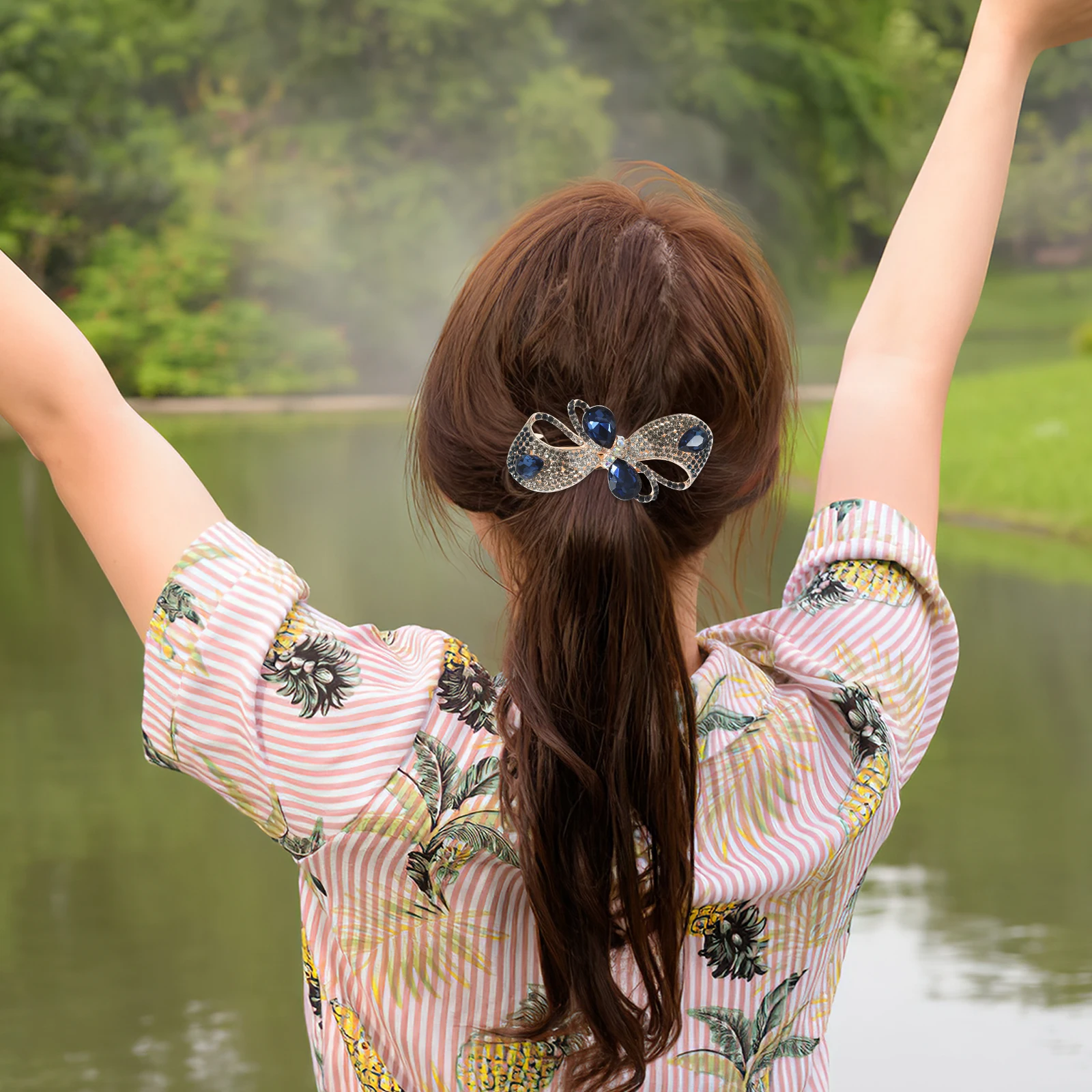 

Stylish Rhinestone Hair Clips Women Alloy Crystal Bow Barrette Spring Hairpin Wedding Birthday Graduation Banquet