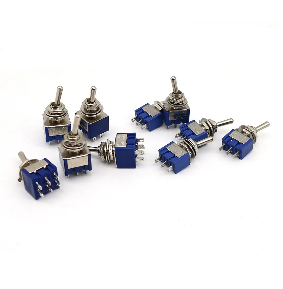 10PC/5PC Miniature Toggle Switch Single Pole Double Throw SPDT DPDT ON-OFF-ON ON-ON 120VAC 6A 1/4 Inch Mounting MTS-102 103 202