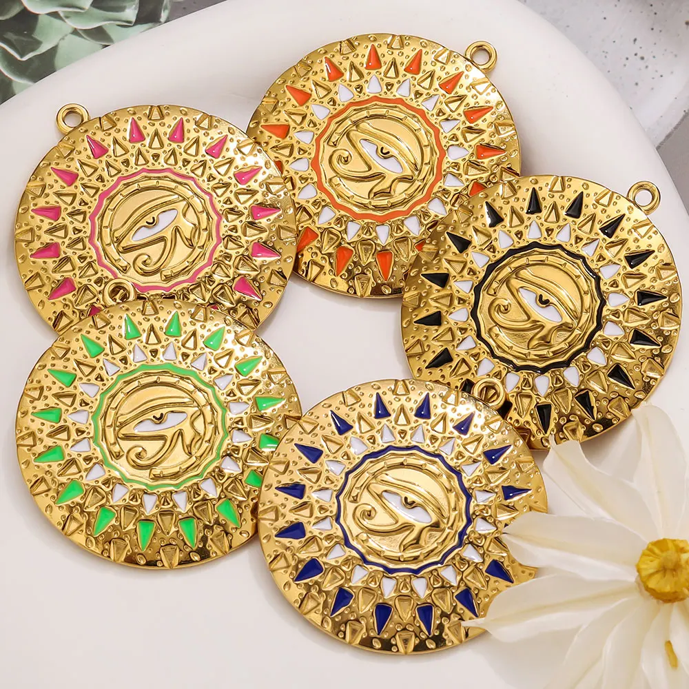 

1PCS Large Stainless Steel Charms Bohe Evil Eye Round Pendant Base DIY Women Necklace Earrings Bracelet Jewelry Making Supplies