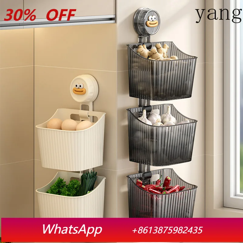 LTT No Punching Kitchen Shelf Storage Box Wall Mounted Storage Basket Transparent Multifunctional