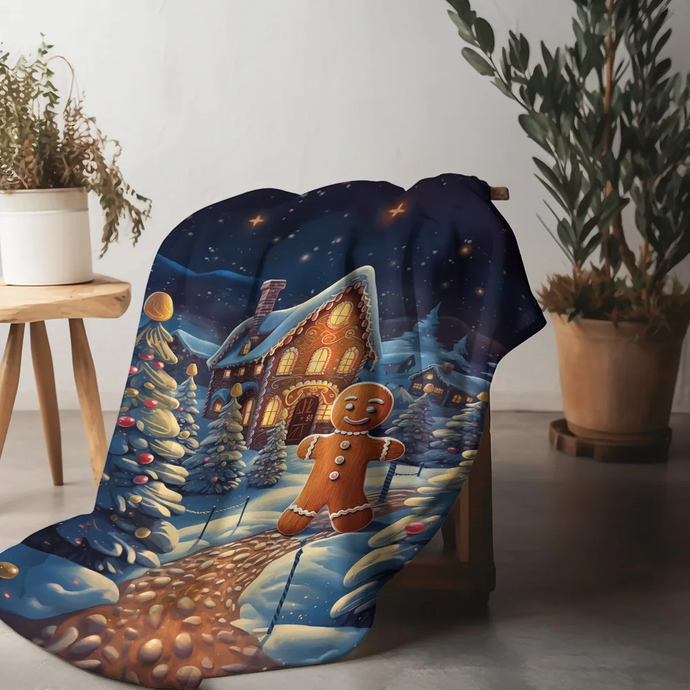 

Tuniu Cozy Winter Scene Blanket with Gingerbread Man Decorative Throw for Sofa Bed Living Room Bedroom