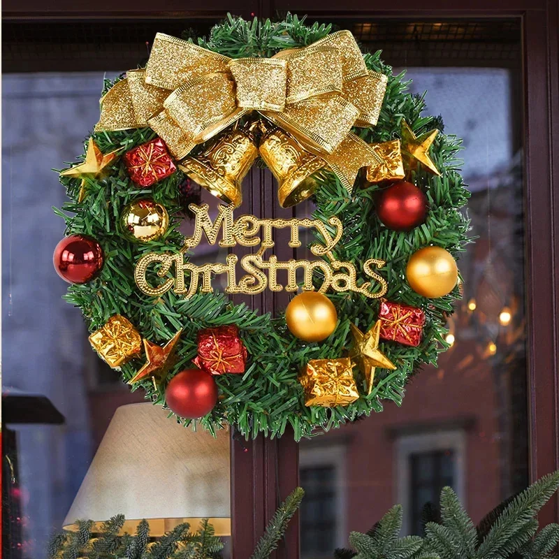 

30cm Merry Christmas Decoration For Home 2024 New Year Navidad Door Pendant Christmas Wreath Xmas Door Garland Hanging Oranments