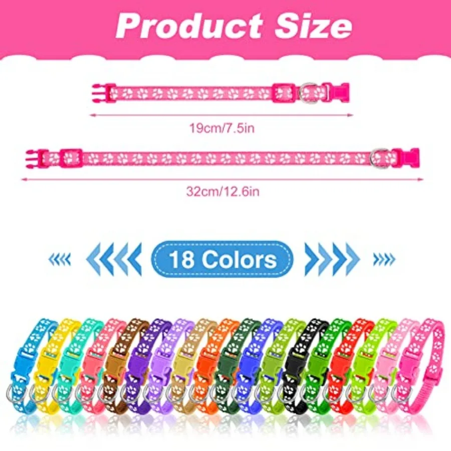 18 Pcs Puppy Collars for Litter Adjustable Puppy Whelping Collars Soft Nylon Puppy ID Collars with Safety Quick Release Buckle