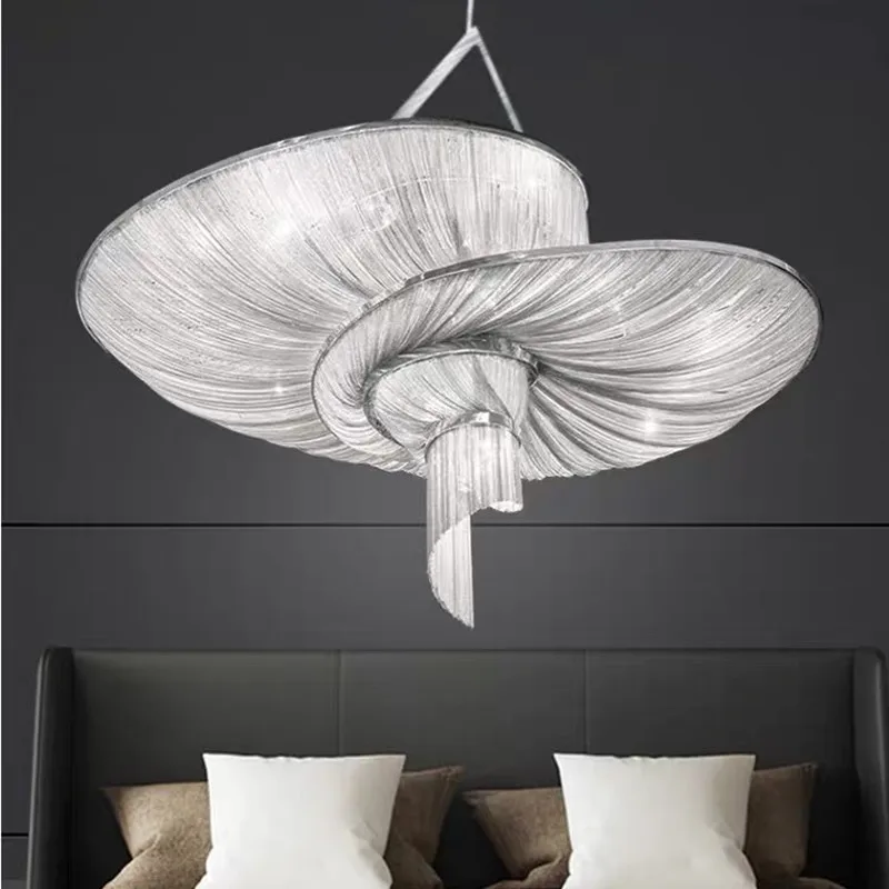 Art Decor LED Vintage Aluminum Chain Lustre Chandelier Lighting Suspension Luminaire Lampen For Foyer stairs Living Dining Room