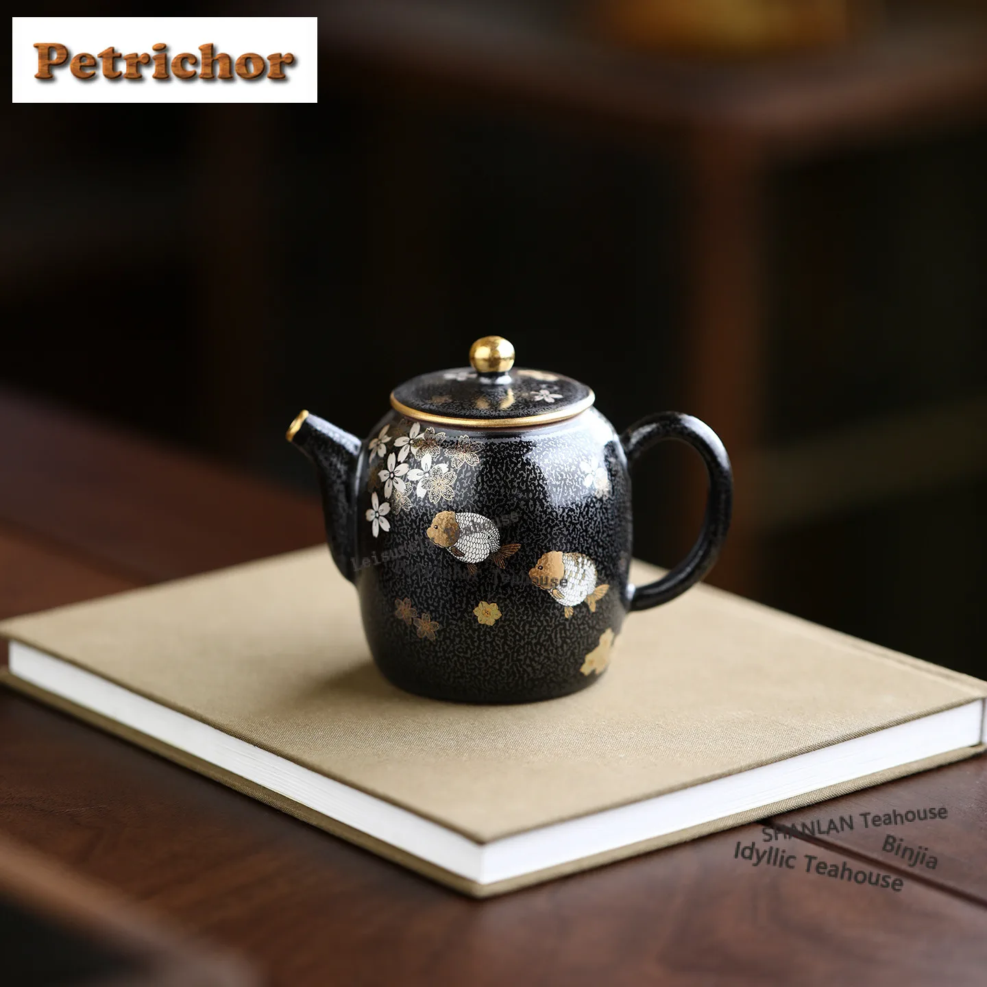 

100ml Gilded Tianmu Glaze Fish Teapot Luxury Tea Infuser Pot Household Tea Maker Kettle With Ball Hole Tea Items Decoration Gift
