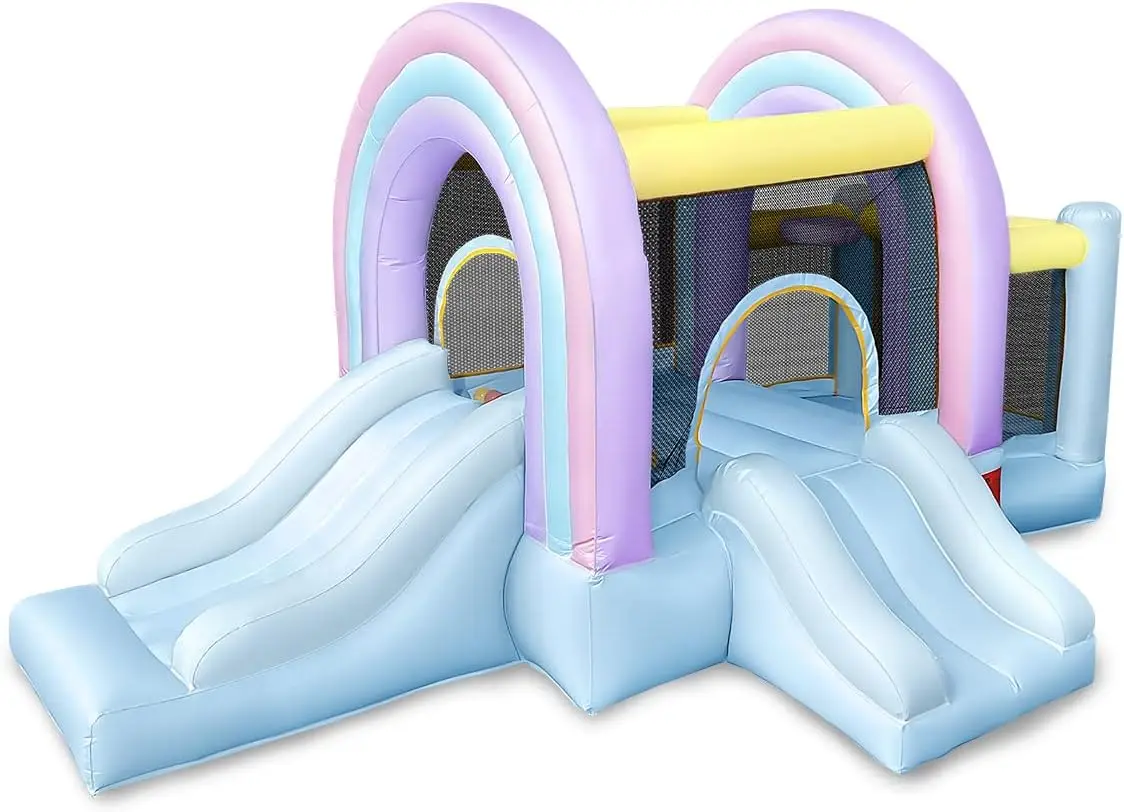 Marshmallow-Rainbow Bounce House para crianças, Bounce Pastel com Ball Pit, porta deslizante, castelo de salto, Bouncy House, frete grátis