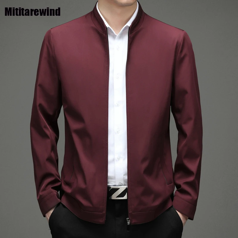 

Spring Fall Jackets for men Business Casual Men's Jacket Zipper Stand Collar Solid Color Coat Mid-aged Simple Office Outerwears