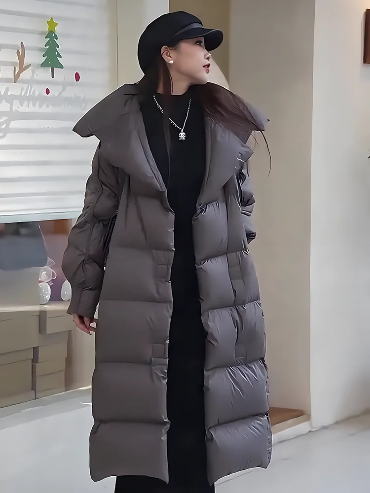 

Модная утепленная белая пуховая куртка для женщин, зимнее пальто с теплым воротником, средней длины, для повседневной носки, стеганое.