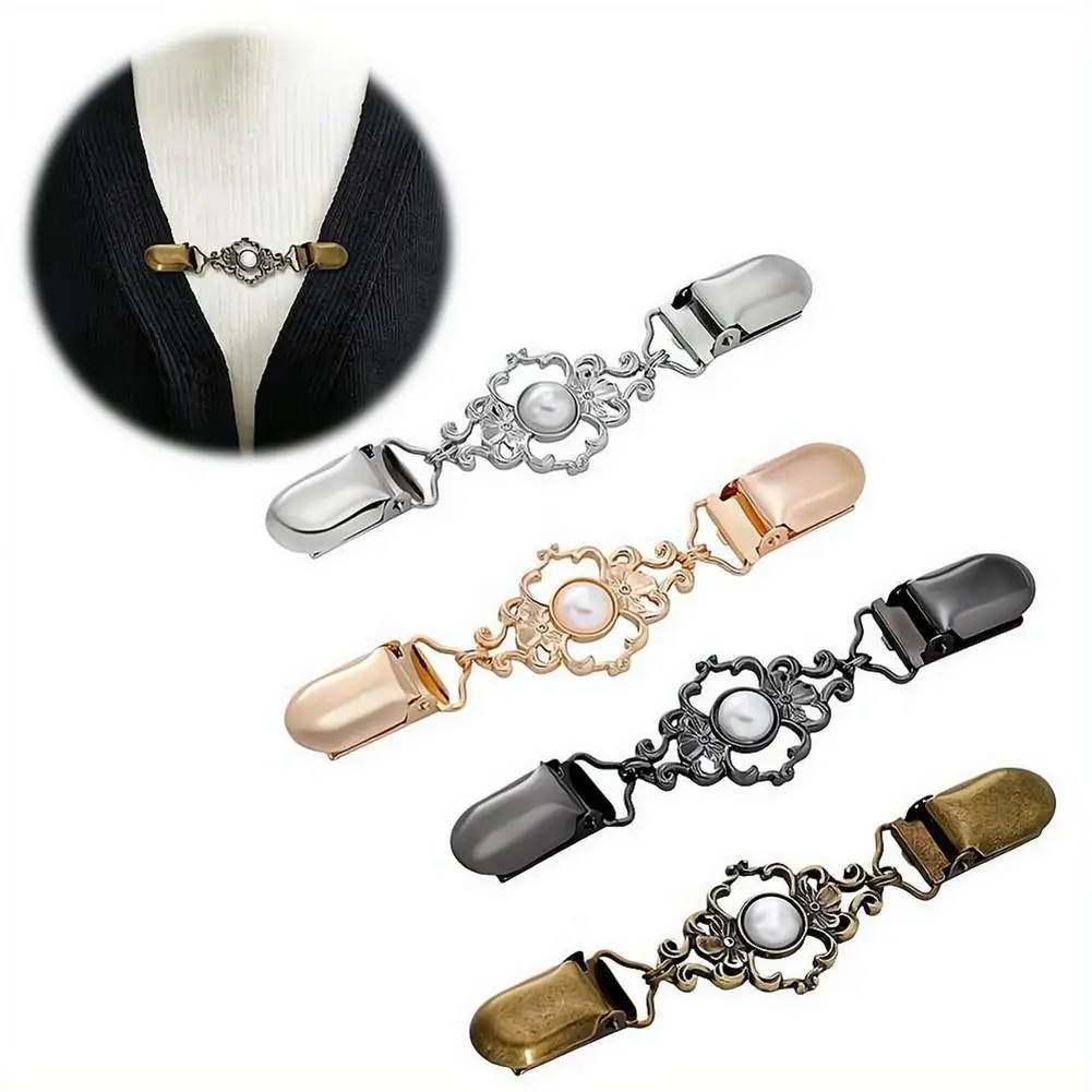 Retro Floral Cardigan Clips Fasteners Back Cinch Clips Sweater Shawl Dress Collar Brooch Clips For Women Girls Clothing