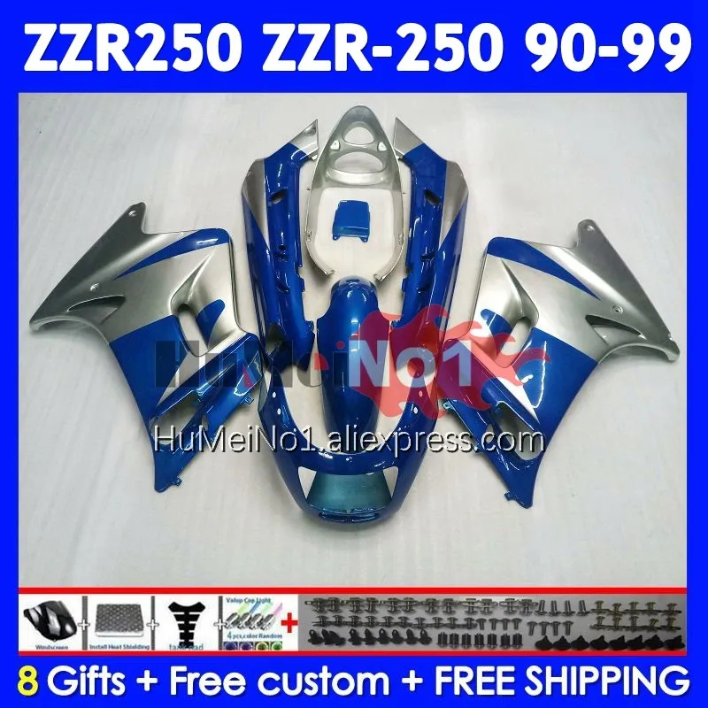 Bodys For KAWASAKI NINJA ZZR 250 ZZR-250 241No.187 Blue Silvery ZZR250 1990 1991 1992 1993 1994 1995 1996 1997 1998 1999 Fairing