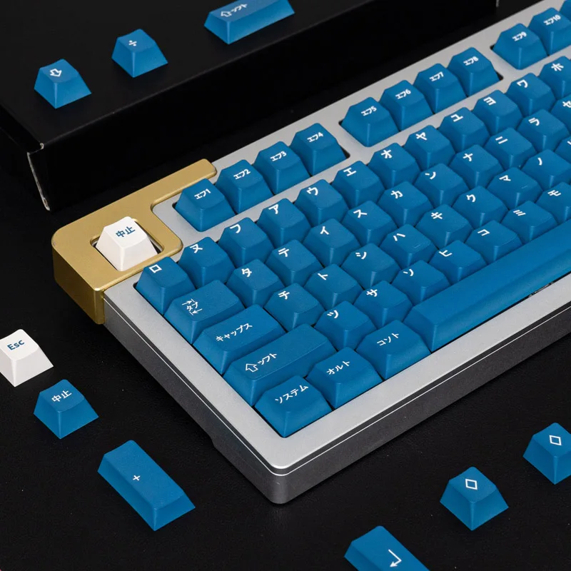 Imagem -05 - Gmk Wob Katakana-pbt Keycap Perfil Cereja para Switch mx Teclado Mecânico Dye-sub 61 64 87 96 104 Layout Preto e Azul 129 Chaves