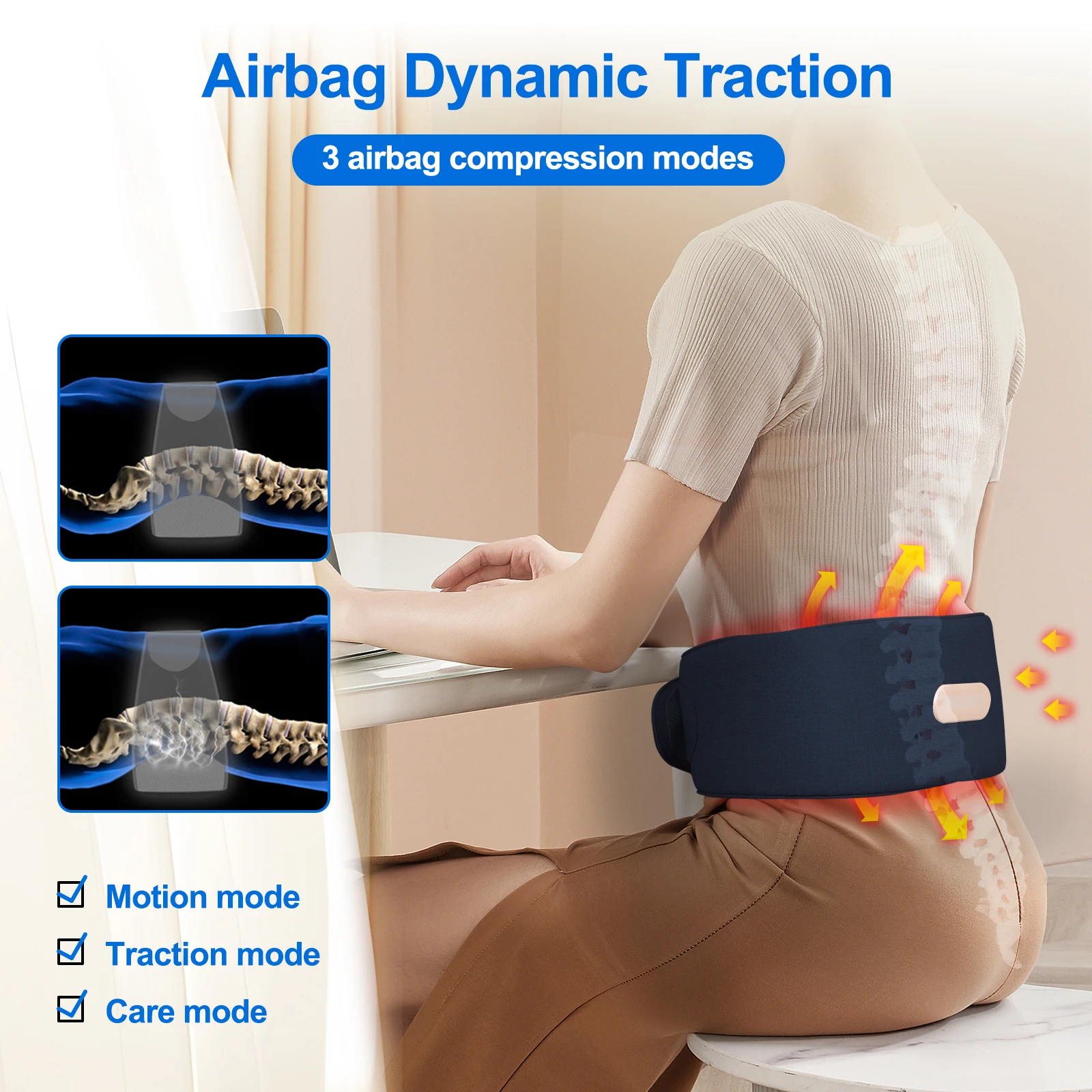 وسادة تسخين لاسلكية للظهر، مدلك الخصر الاهتزازي، مدلك حزام الخصر المحمول مع إيقاف تلقائي للأسفل والظهر والأسفلية