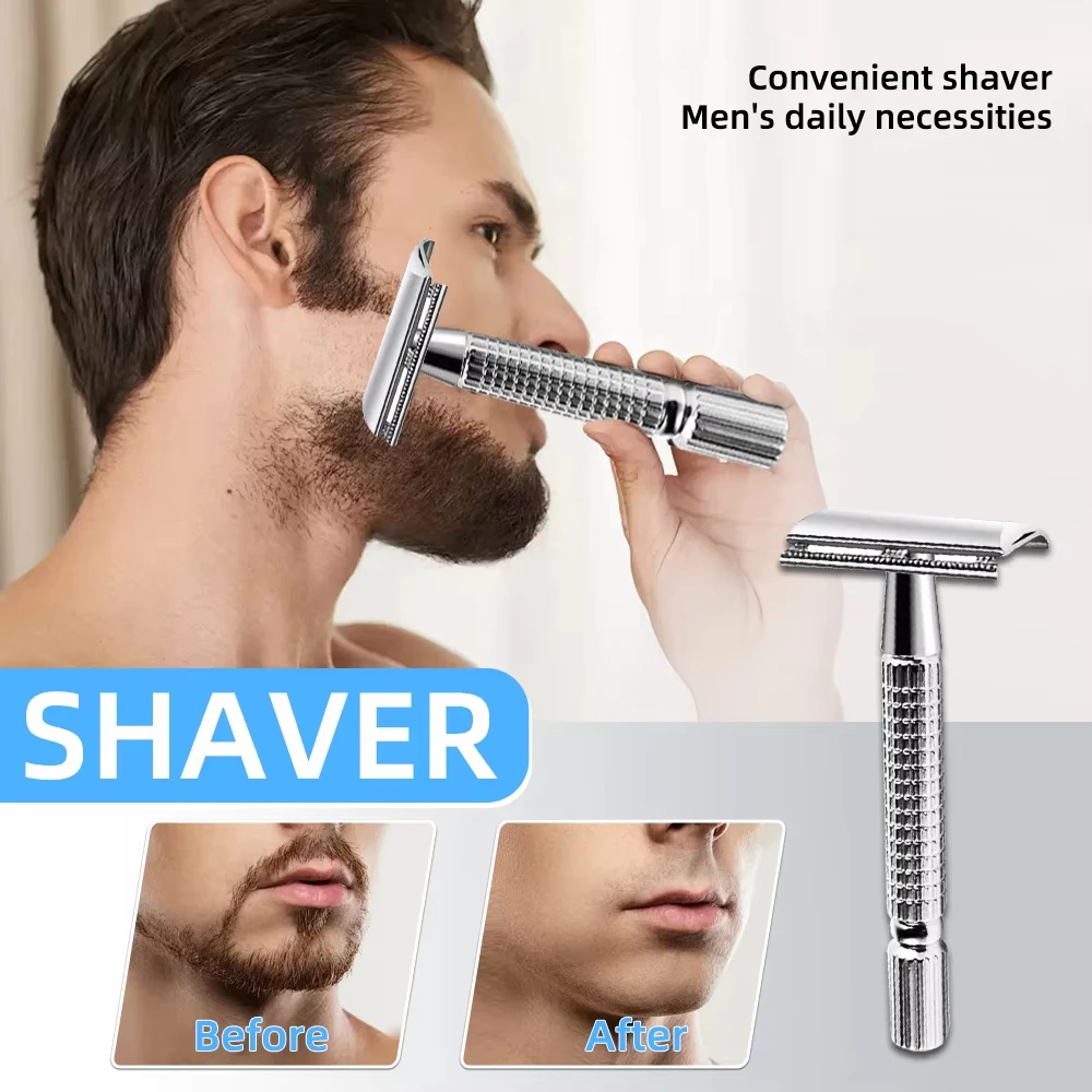 Barber Men's Traditional Double Edge Chrome Safety Razor Premium Metal Manual Shaver for Male Premium Quality