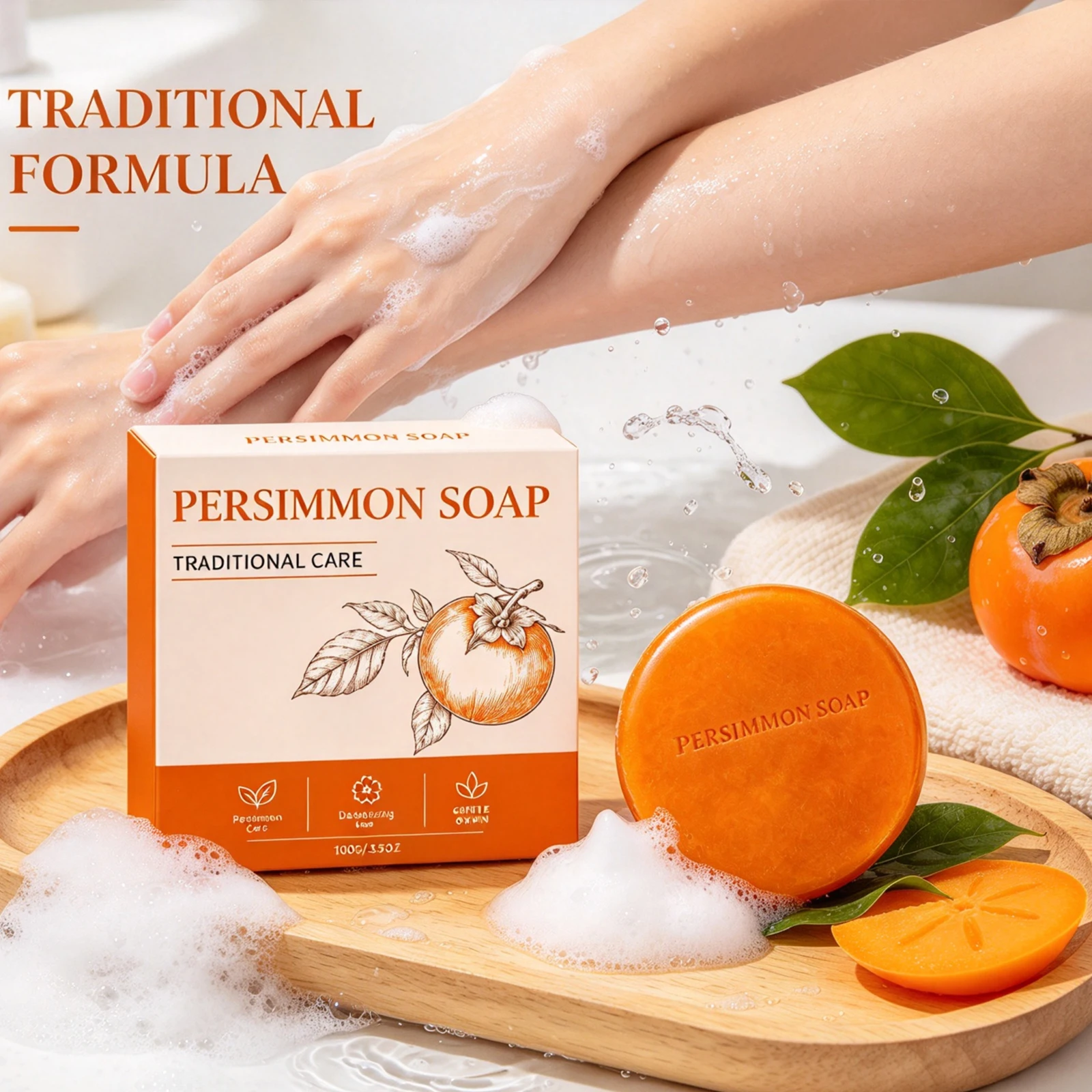 Persimmon Body Cleansing Soap Deodorizing for Body Odor Removal Long Lasting Fragrance Hydration Oil Control for Face Body Hand