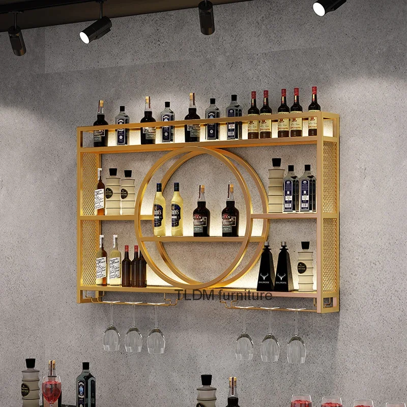 

Gold Hanging Wine Bar Cabinet Metal Modern Vertical Commercial Bar Shelf Beer Restaurant Home Stojak Na Wino Bar Decorations