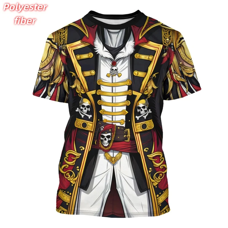 3D Print Cosplay T-Shirt For Men Fake Suit Pirate Pattern Tees Summer Street Casual Short Sleeve Tops Loose Round Neck T Shirts