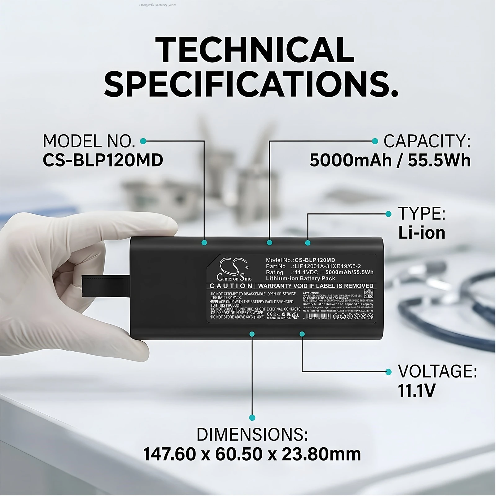 Replacement 11.1V 5000mAh Medical battery LIP12001A-31XR19/65-2 for Biolight P12 Patient Monitor, P15 Patient Monitor
