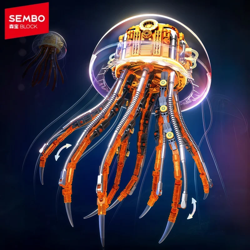 SEMBO BLOCK Mechanical Jellyfish Deformable Assembling Building Pat Light Toy Model Desktop Collection Ornaments Holiday Gift