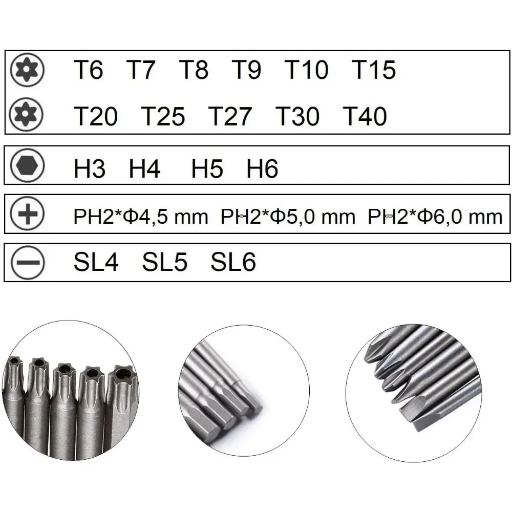 For 21pcs long screwdriver bit set, magnetic T6-T40 Torx bit set, slotted bit set 1/4