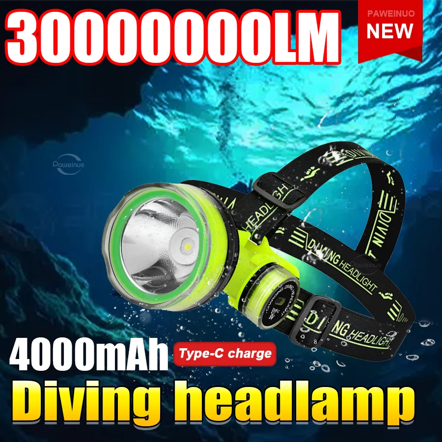 

Новинка 2025 года, перезаряжаемый светодиодный налобный фонарь для дайвинга, сильный свет, профессиональный фонарик для дайвинга, фара для подводного плавания, фонарик для рыбалки