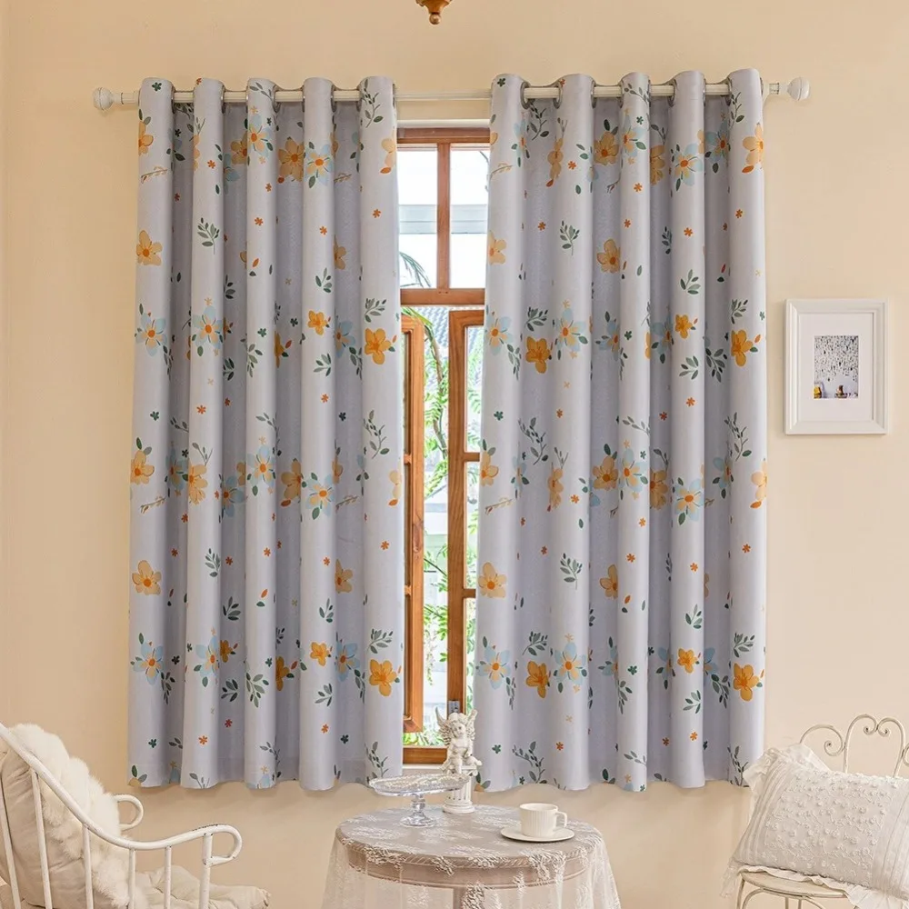 

Orange Printed Flower Printing Curtain Blackout Thick Curtain Sunshade Children Bedroom Kitchen Thermal 1PC