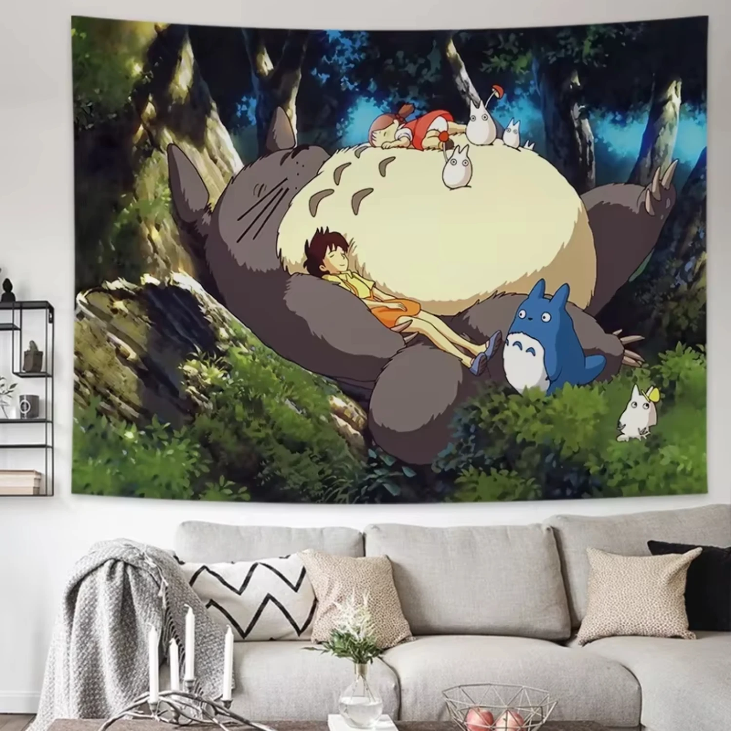 VIKAMA Totoro Tapestry, Studio Ghibli Bedroom Wall Hanging, Cozy Home Accent, Adorable Dorm Gift, Cute Living Room Artwork