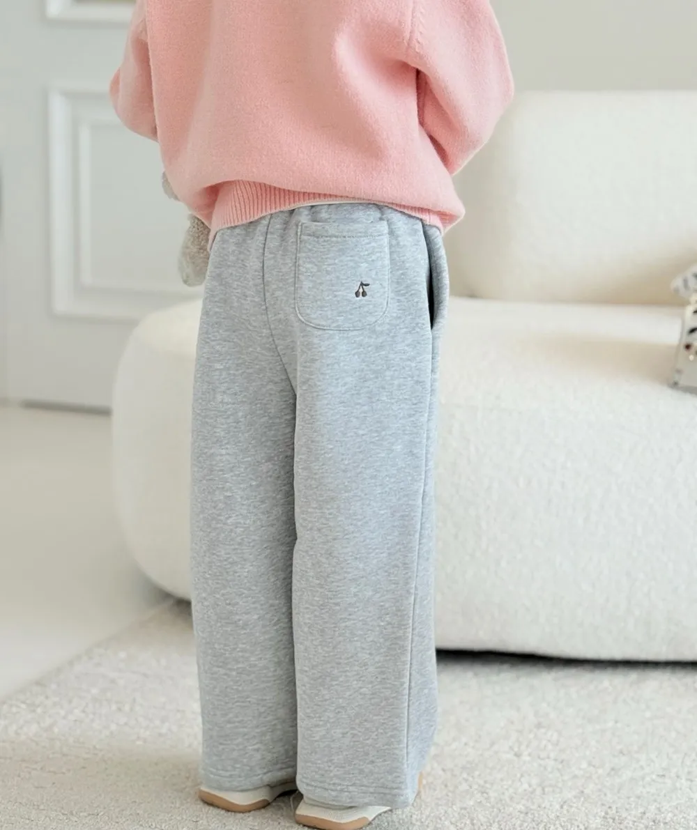 

baby clothes Cherry Embroidered Pocket Grey Sports Pants Casual straight through pants winter girls Velvet warm pants