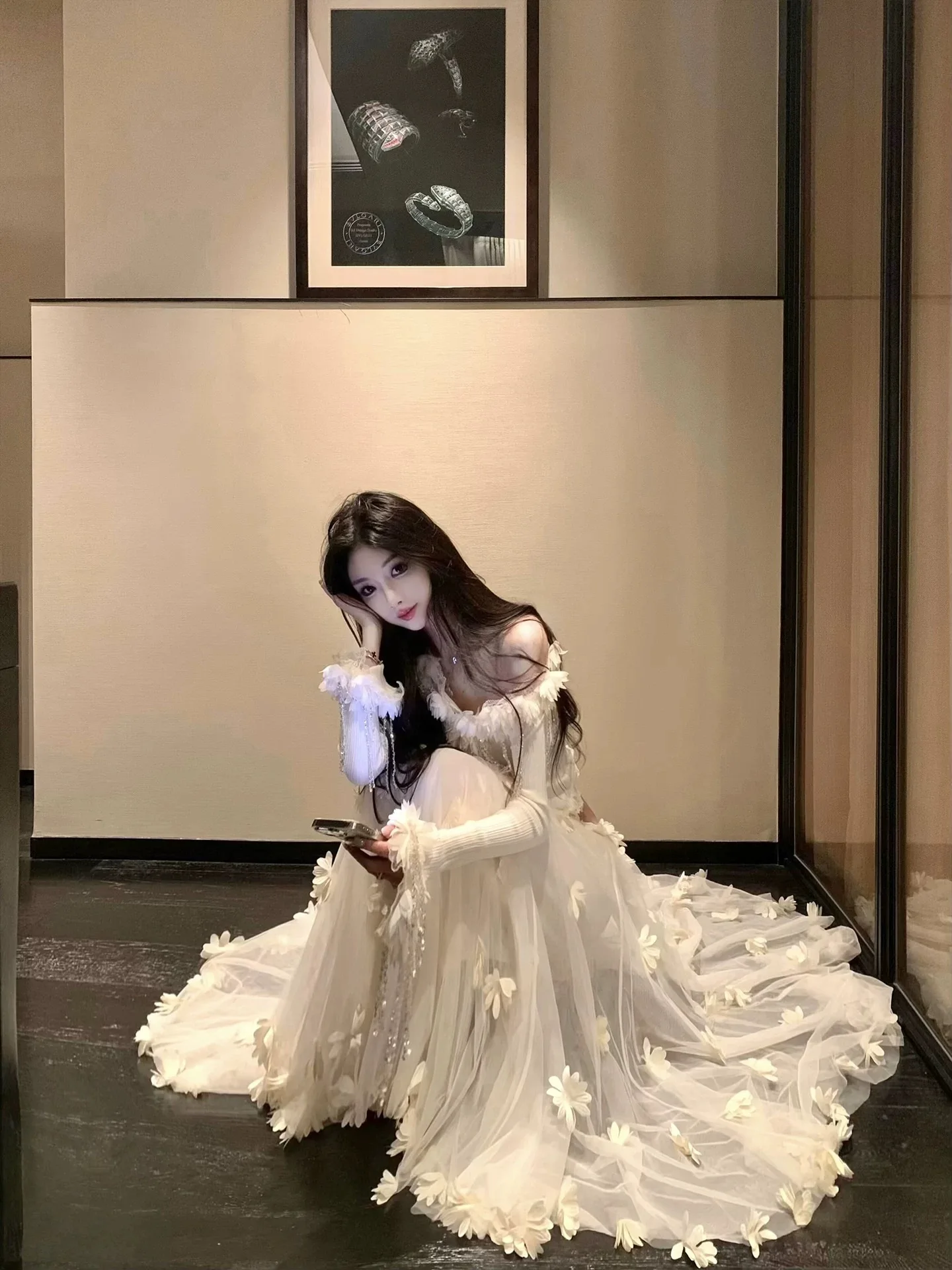 

Ele Floral 3D f-length Skirt And Me One-oulder Top Women's Faion Set Winter Autumn Spring Adult Ladies Outfits