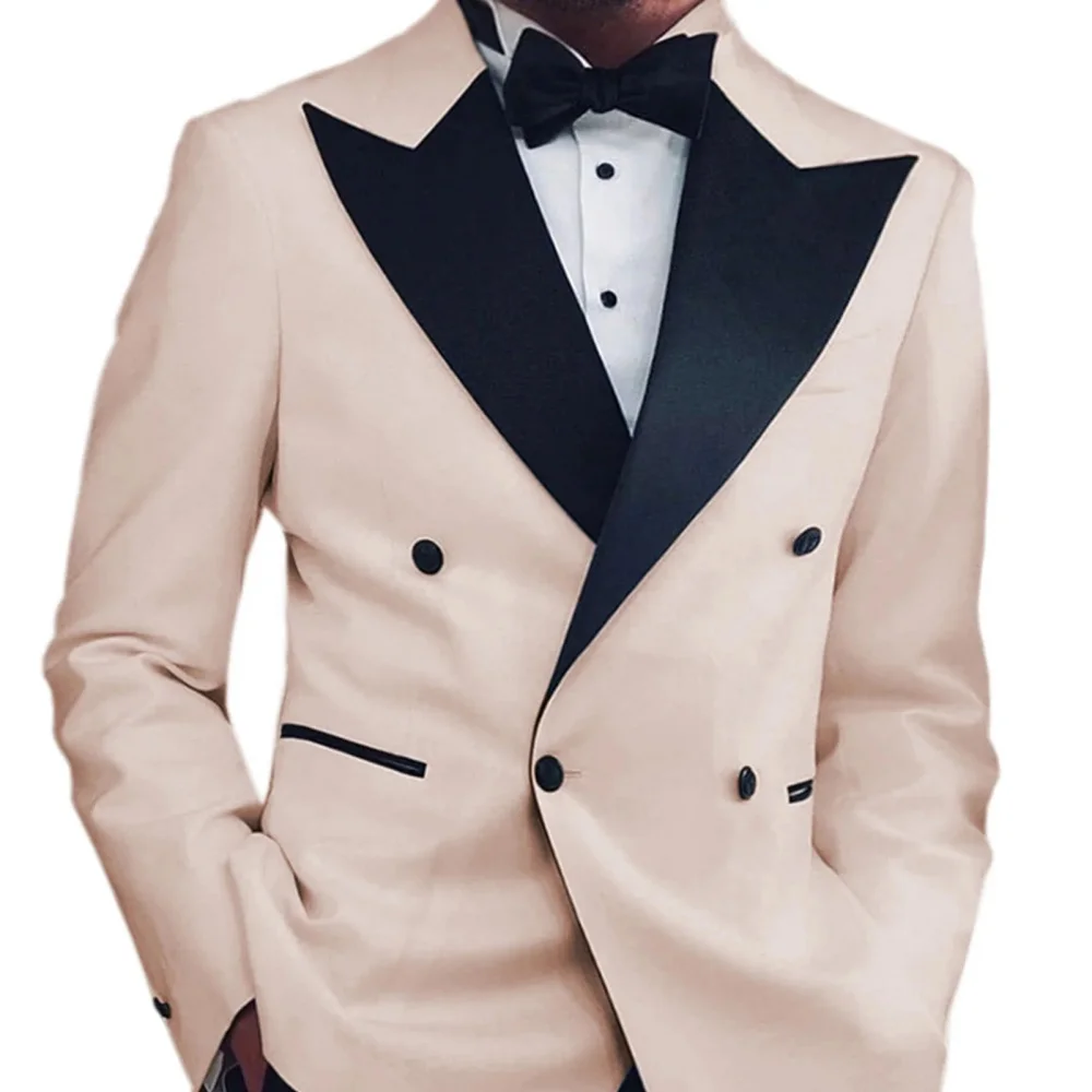 Men Double Breasted Suit White Slim Fit High Quality Wedding Costume Party Prom Black Button Male Only 1 Blazer