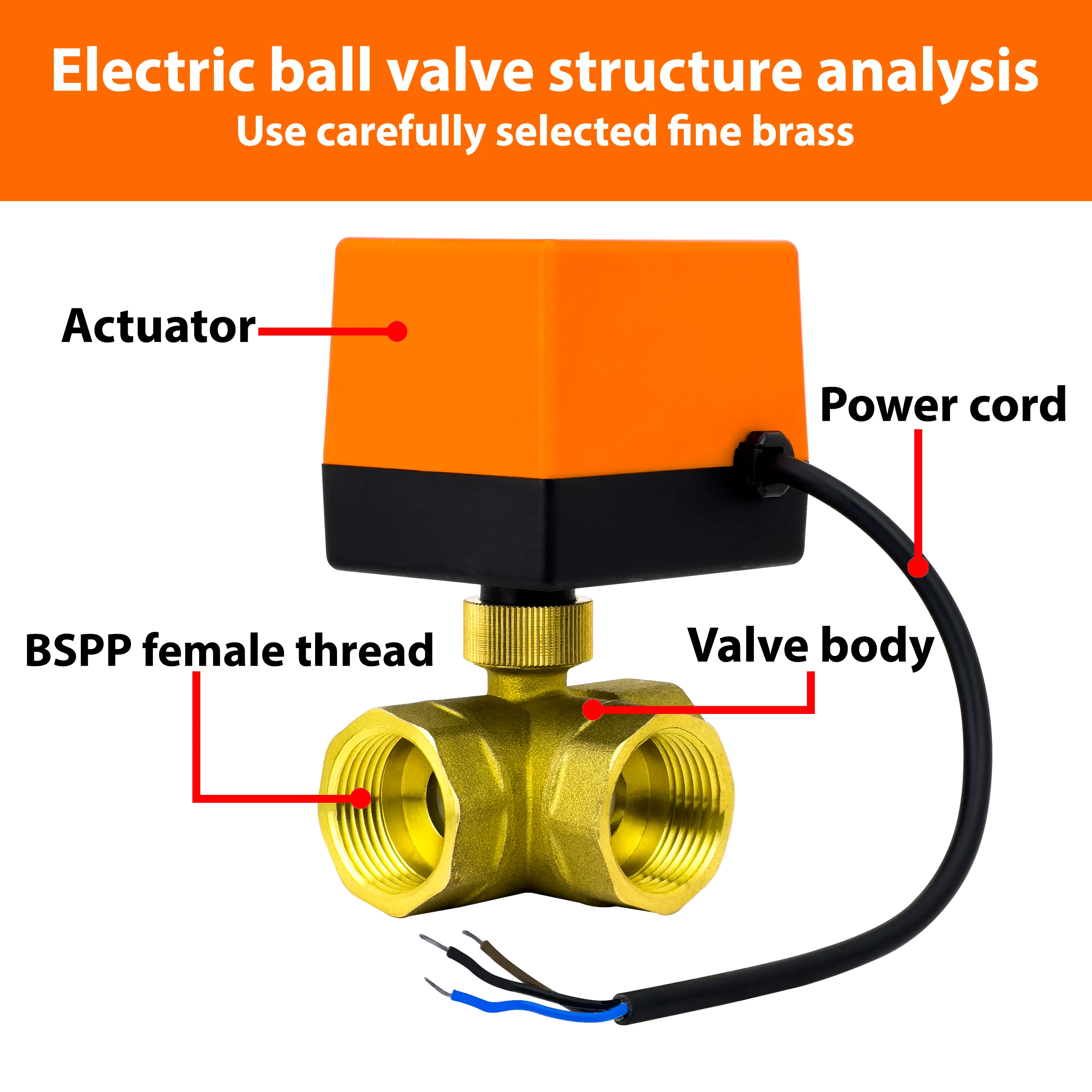 Motorized Brass Ball Valve 3-Wire 2-Control Electric Actuator 2/3 Way DN15/20/25/32/40/50,AC220V DC12~24V for Water Gas Oil,PN16