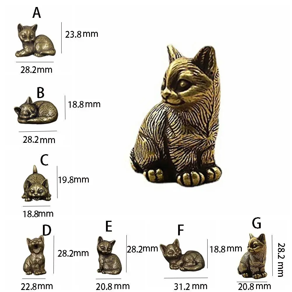 Lucky Brass Small Cat Metal Statue Retro Cute Animal Figurines Simulated Creative Model Sculpture Car
