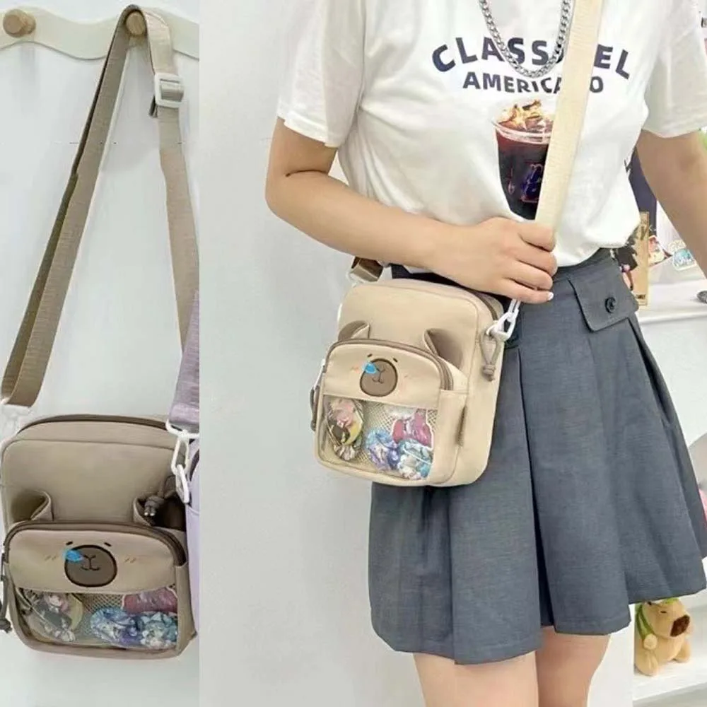 PVC Capybara Ita Bag Wide Straps Oxford Cloth Capybara Shoulder Bag Transparent Badges Cartoon Animal Daypack Friends