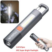 Mini LED Torch Light XPE COB Side Light Protable Flashlight with Hook Camping Light USB Rechargeable Zoomable Waterproof Lantern